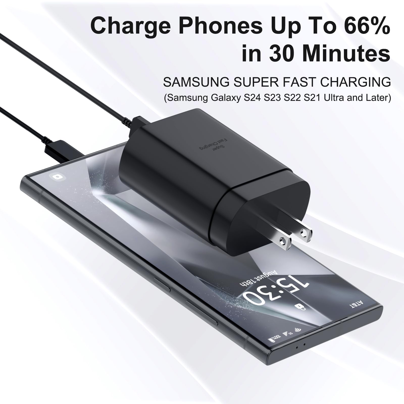 Samsung Type C Charger Fast Charging 25W Super Fast Charger Block with 6Ft USB C Charger Cable Compatible with Samsung Galaxy S25 Ultra/S25/S25+/S24+/S24 Ultra/S24/S24+/S23 Ultra/S22 Ultra,2-Pack