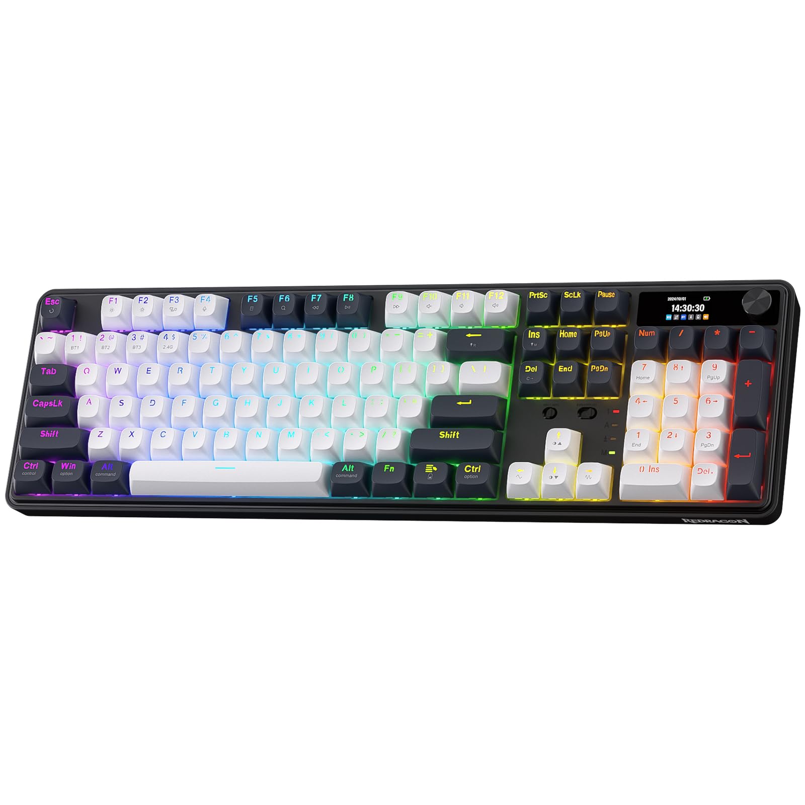 Redragon K761 Teclado Gaming Inalámbrico Pantalla Hype Perilla 104 Teclas | Pantalla TFT 1.14 Pulgadas Fácil Control 5 Capas Amortiguación Ruido Mecánico Gasket