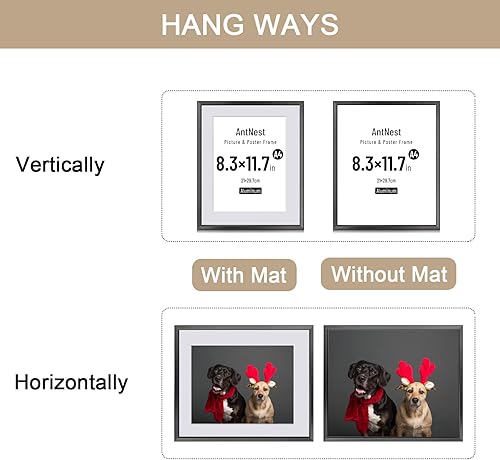 Miniatura 3 de Marco para póster de aluminio negro A4, 8.3 x 11.7 pulgadas, para galería de fotos, marco de pared, montaje en pared horizontal y vertical, incluye