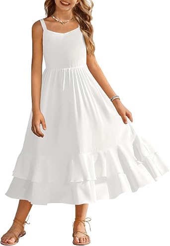 Arshiner Girls Cami Summer Dress Casual Sleeveless Sundress with Pockets for 5-14 Y