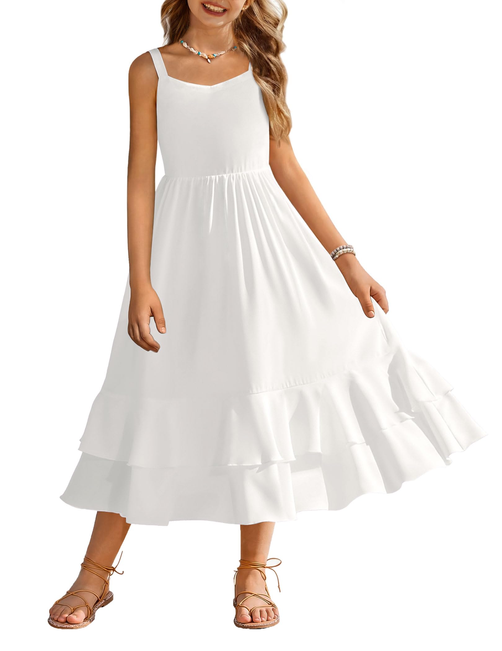 Arshiner Girls Cami Summer Dress Casual Sleeveless Sundress with Pockets for 5-14 Y — view 10