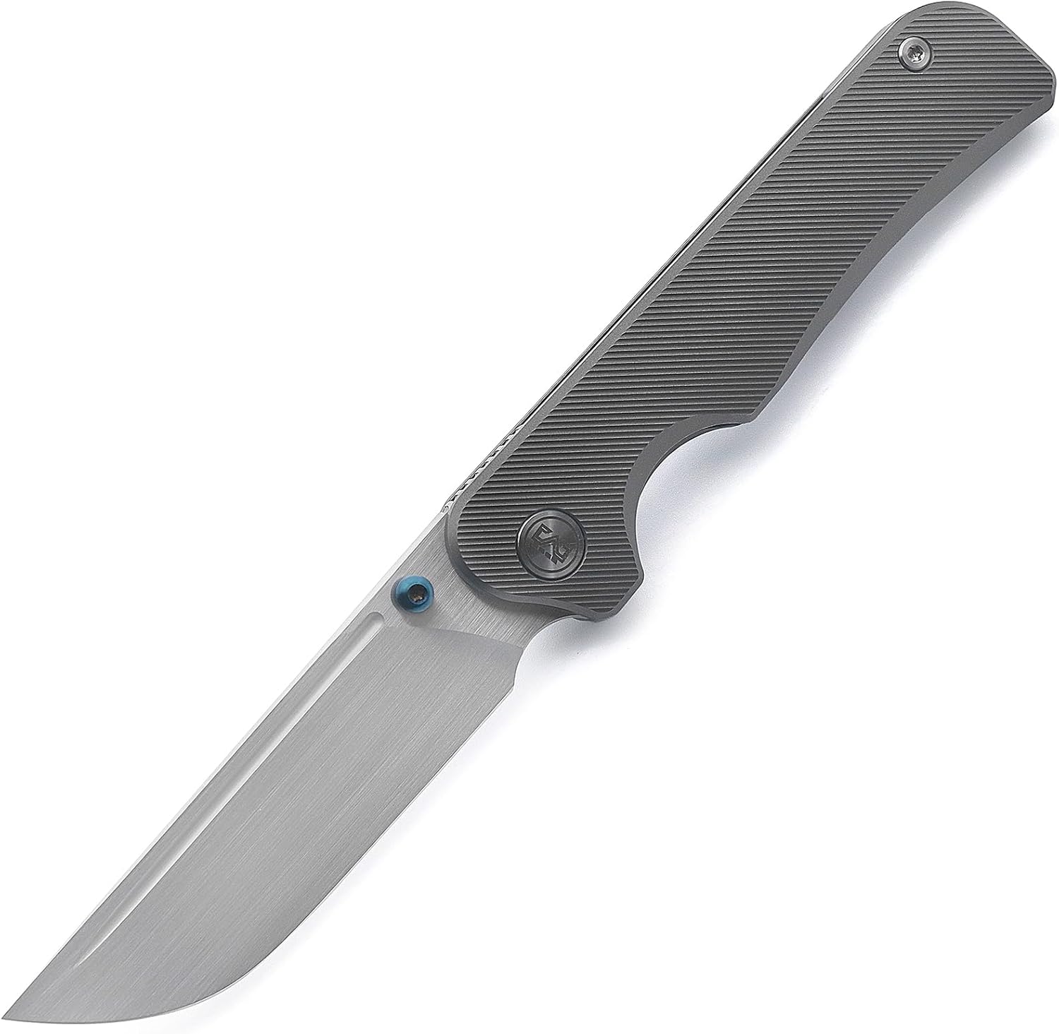 M Miguron Pagos II Font Flipper Folding Knife 3.5" M390 Hand Ground Rubbed Satin Blade Dark Grey Titanium Handle Hiking Pocket Knife MGR-607DGII