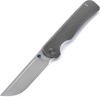 M Miguron Pagos II Font Flipper Folding Knife 3.5" M390 Hand Ground Rubbed Satin Blade Dark Grey Titanium Handle Hiking Pocket Knife MGR-607DGII