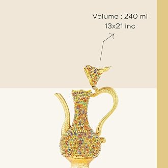 Steel Water Bottle Pitcher with Zirconia Stones | Handmade Metal Carafe Water Tea Coffee Jug Vintage Bottle | Turkish Ottoman Zamzam Pitchers (240 ML / 8.1 Oz, Colorfull Zirconia, Gold Color)