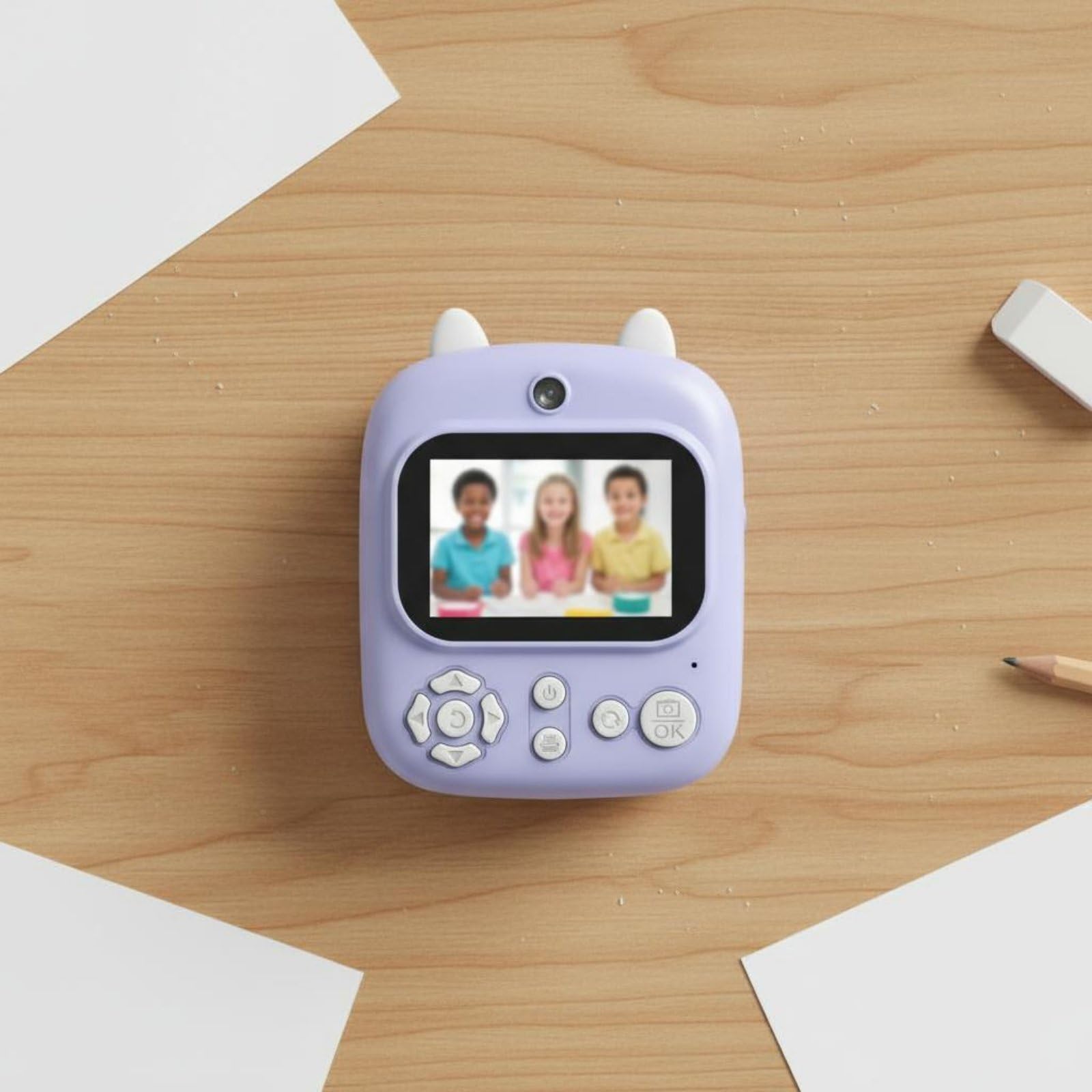 Fotocamera Instantanea per Bambini Fotocamera Digitale per Bambini Fotocamera a Stampa Immediata Doppio Obiettivo Funzione Selfie Facile da Usare, Rosa