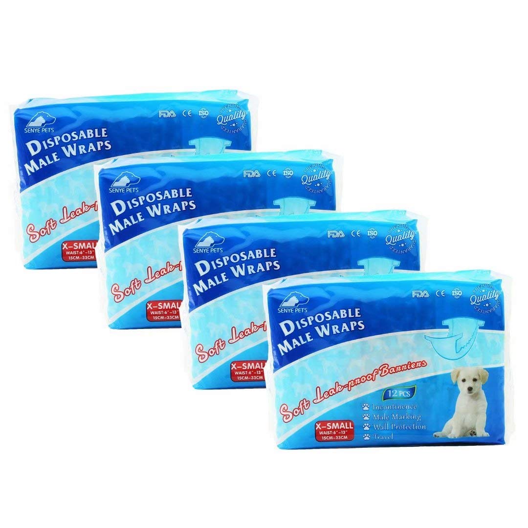SENYEPETSDisposable Male Wraps Dog Diapers,12Pcs (48 Count-XS)