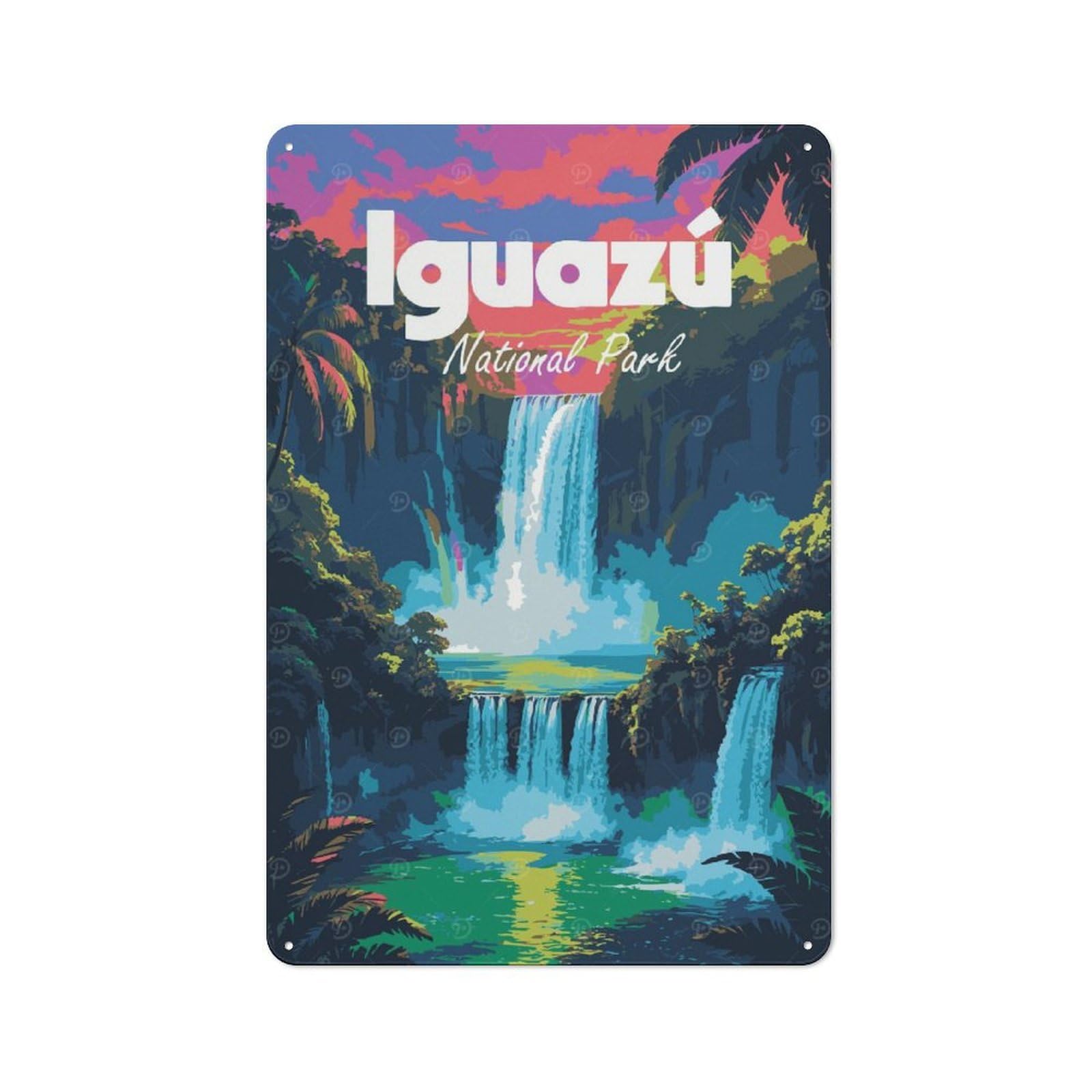 Junmoney Style-15 Tin Wall Plaque 30X20cm With Iguazu National Park Waterfall For Hobby Room Or Studio, For Kitchen, Dining Room And Home Bar Wall Decor