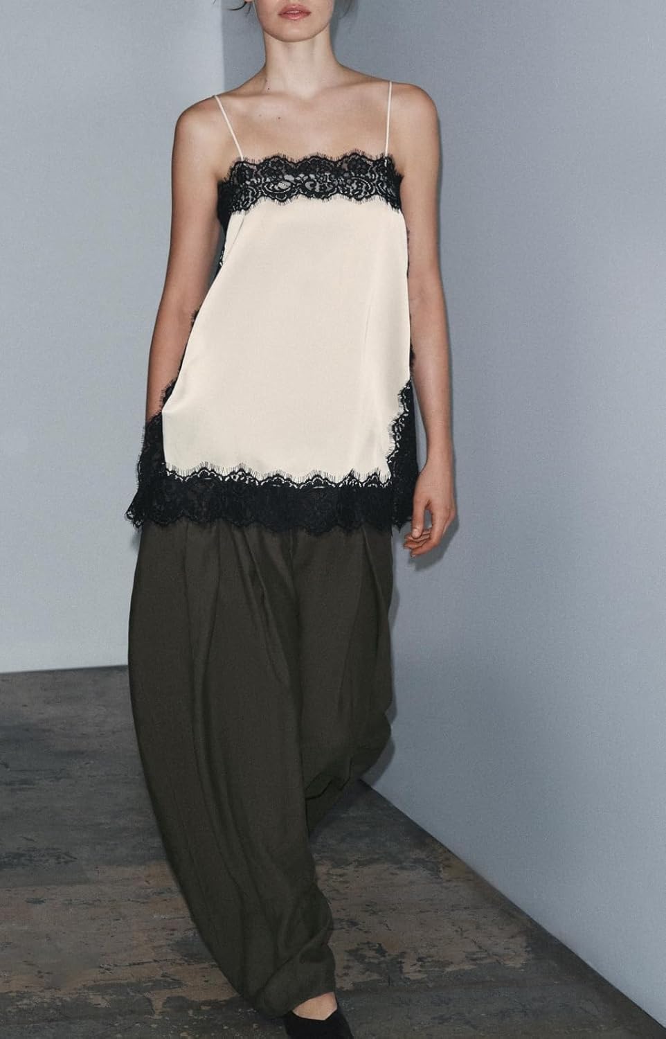 Yoawdats Women Satin Lace Long Tank Tops Sleeveless Silk Camisole Lace Trim Square Neck Silk Spaghetti Strap Undershirts - Image 2