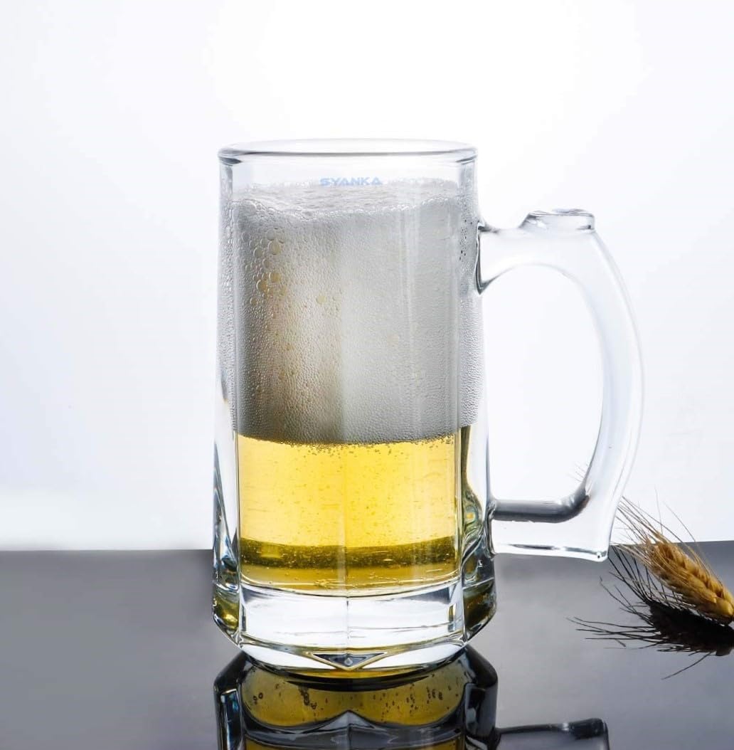 SYANKA Italian Premium Glass Beer Mugs - Set of 4, Transparent, 400ml 1