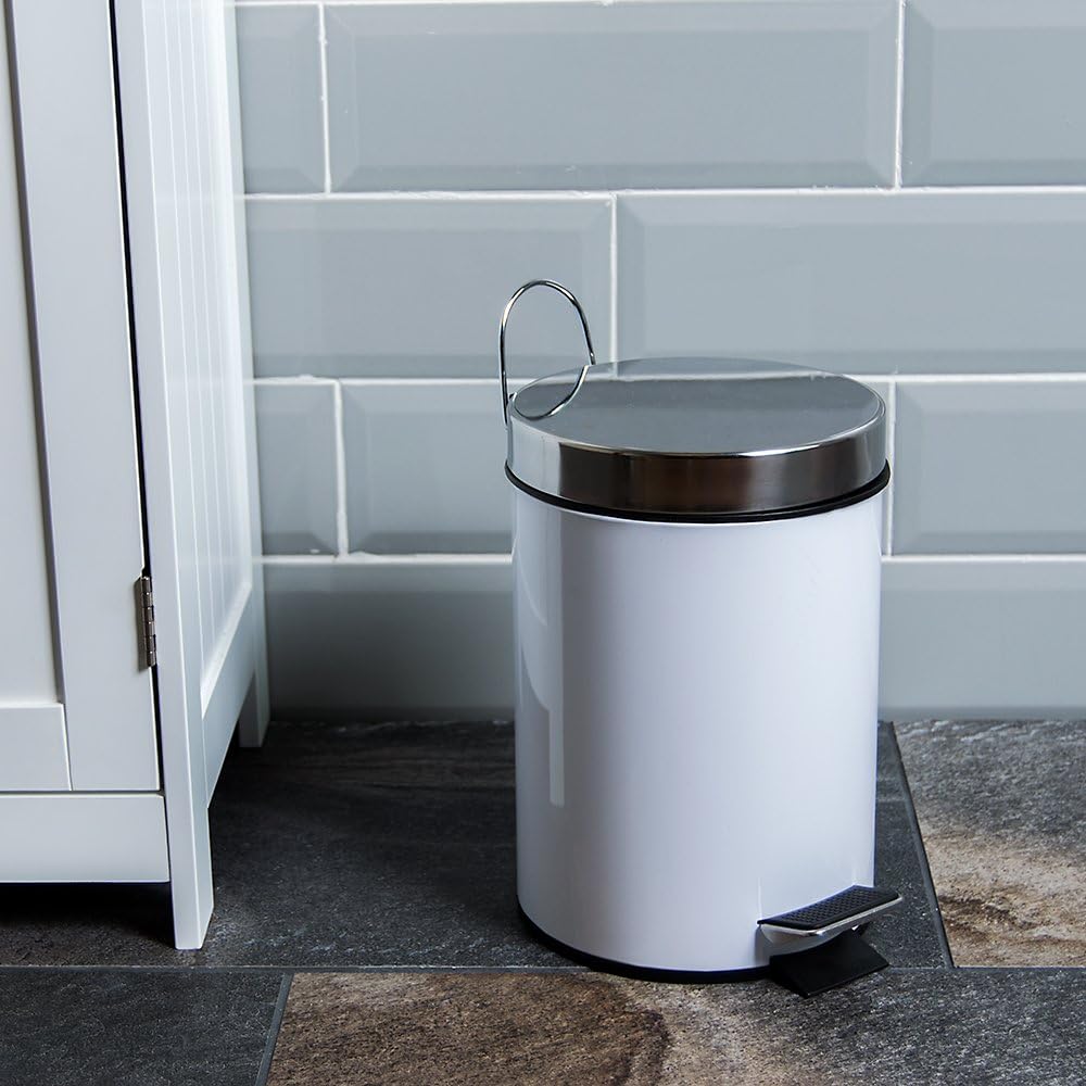 Bath Vida Bathroom Kitchen Bin 3 Litres Stainless Steel Waste Rubbish Cosmetic Pedal Bin Inner Bucket In White