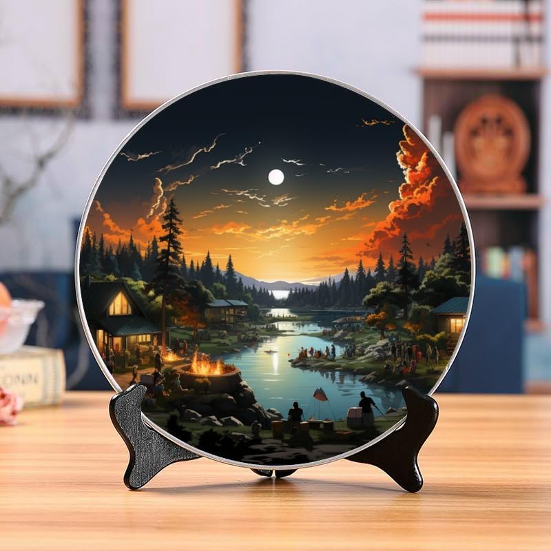 Family Gathering 10-inch Ceramic Plate for Wall Display or Tabletop, with Stand & Hook DP-372159008