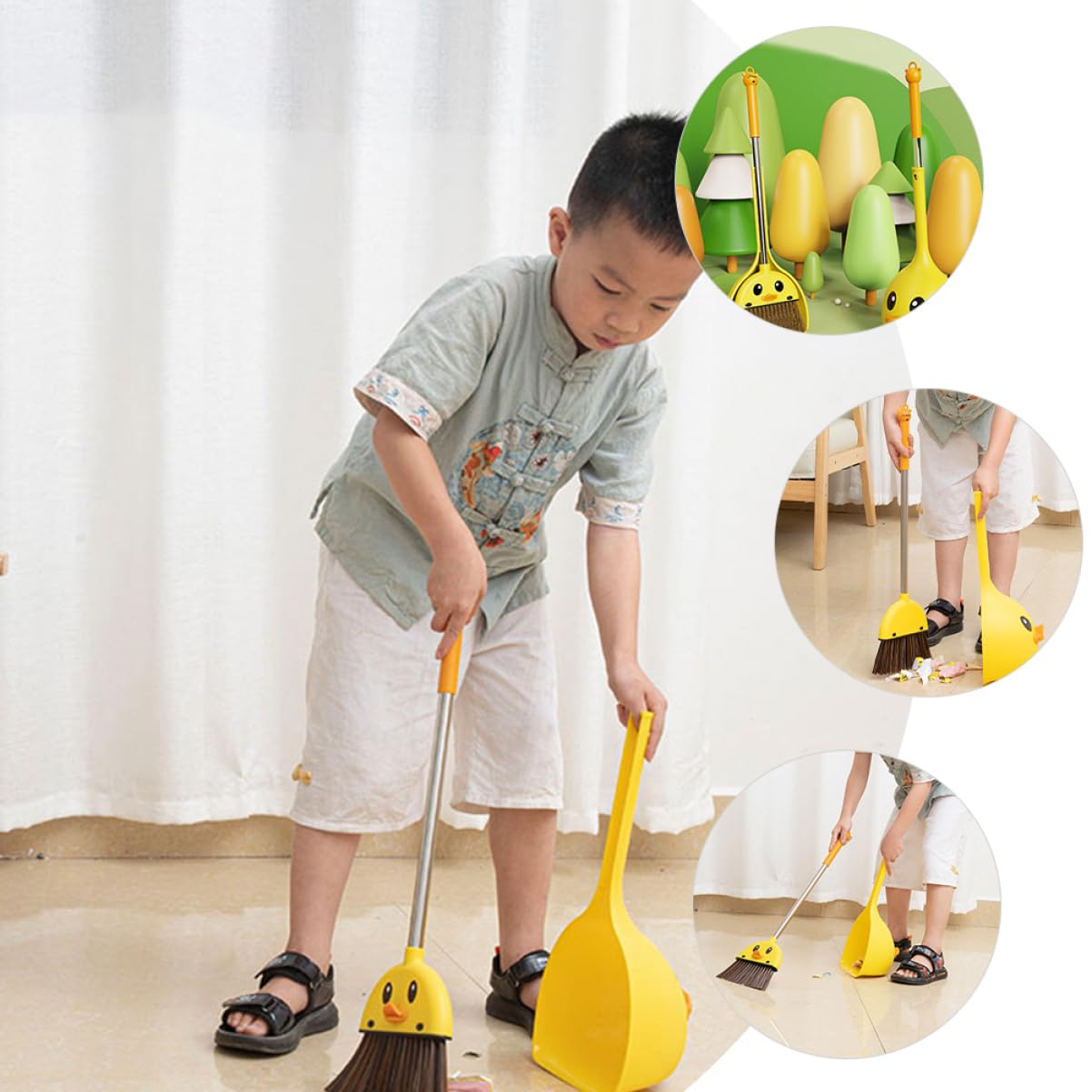Unomor Cartoon Broom Little Yellow Duck Boys and Girls Plastic Broom Child's Cleaning Toy Toddler Housekeeping Helper