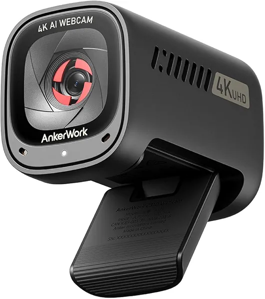 Anker AnkerWork C310 Webcam, 4K Webcam, 12 Megapixel, AI Auto Focus, AI Framing, AI Noise Canceling Mic, Built-in Privacy Cover, and Adjustable FOV, 1080p@60FPS HDR, for Video Calls and Live