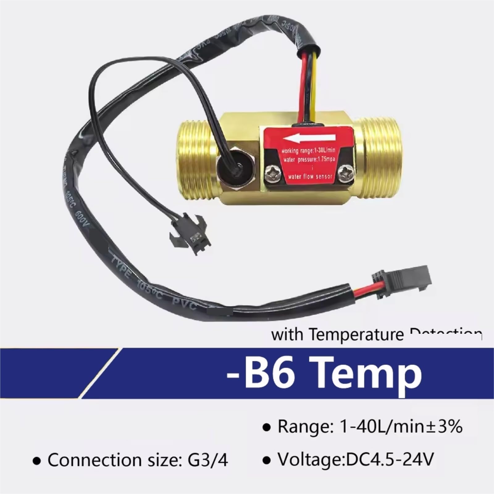G1/2 G3/4 G1 Sensore di Flusso, Flussometro Hall, Corpo in Ottone, Sensore di Portata del Liquido, Flussostato(B6Temp)