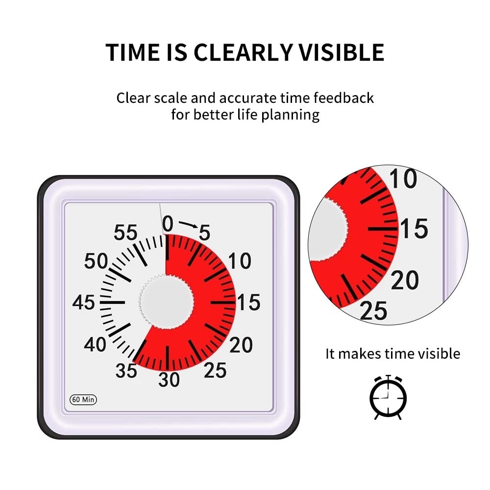 60 Minutos analógicos Visual Temporizador silencioso Cuenta Regresiva Reloj de gestión de Tiempo for niños for niños Adultos Temporizador analógico Visual(Rosso)