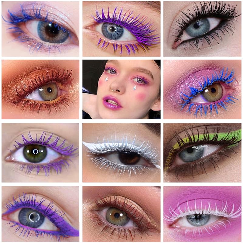 Miniatura 6 de Máscara de pestañas blanca para pestañas, máscara de pestañas de color impermeable de larga duración, fibra de seda, alargamiento de pestañas, a