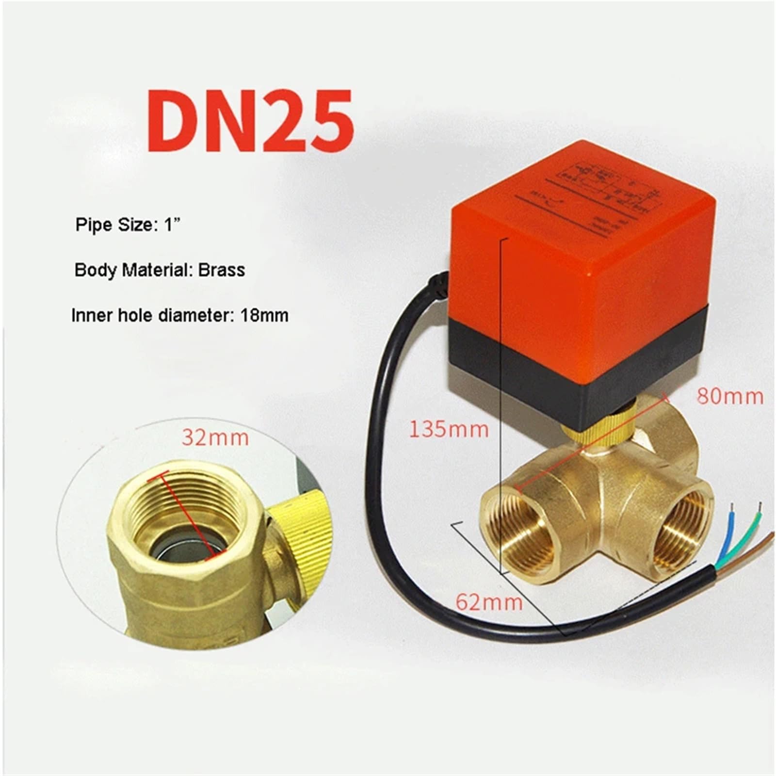 3-drożny zmotoryzowany zawór kulowy DN15 DN20 DN25 DN40 220 V 12 V 24 V 3 przewody 2 sterujące mosiężny zawór kulowy (DN15,12VDC)