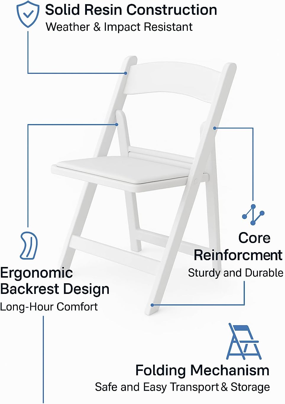BTEXPERT Resin Folding Chair Vinyl Padded Seat Indoor Outdoor Lightweight Set for Home Event Party Picnic Kitchen Dining Church School Weddings Set of 2
