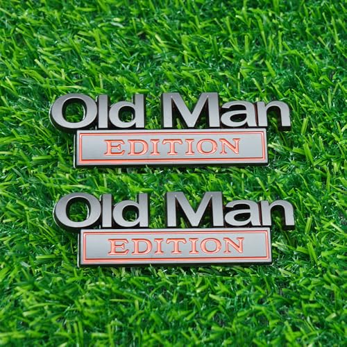 Image of 2pc Old Man Edition 3D Metal Emblem Fender Rear Tailgate Bumper Badge Nameplate Sticker Decal for Car Truck (Black Red)