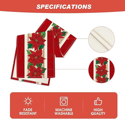 Miniatura 5 de Artoid Mode Camino de mesa de Navidad con diseño de flor de pascua roja, decoración de mesa de comedor para fiestas en el hogar, 13 x 36 pulgadas