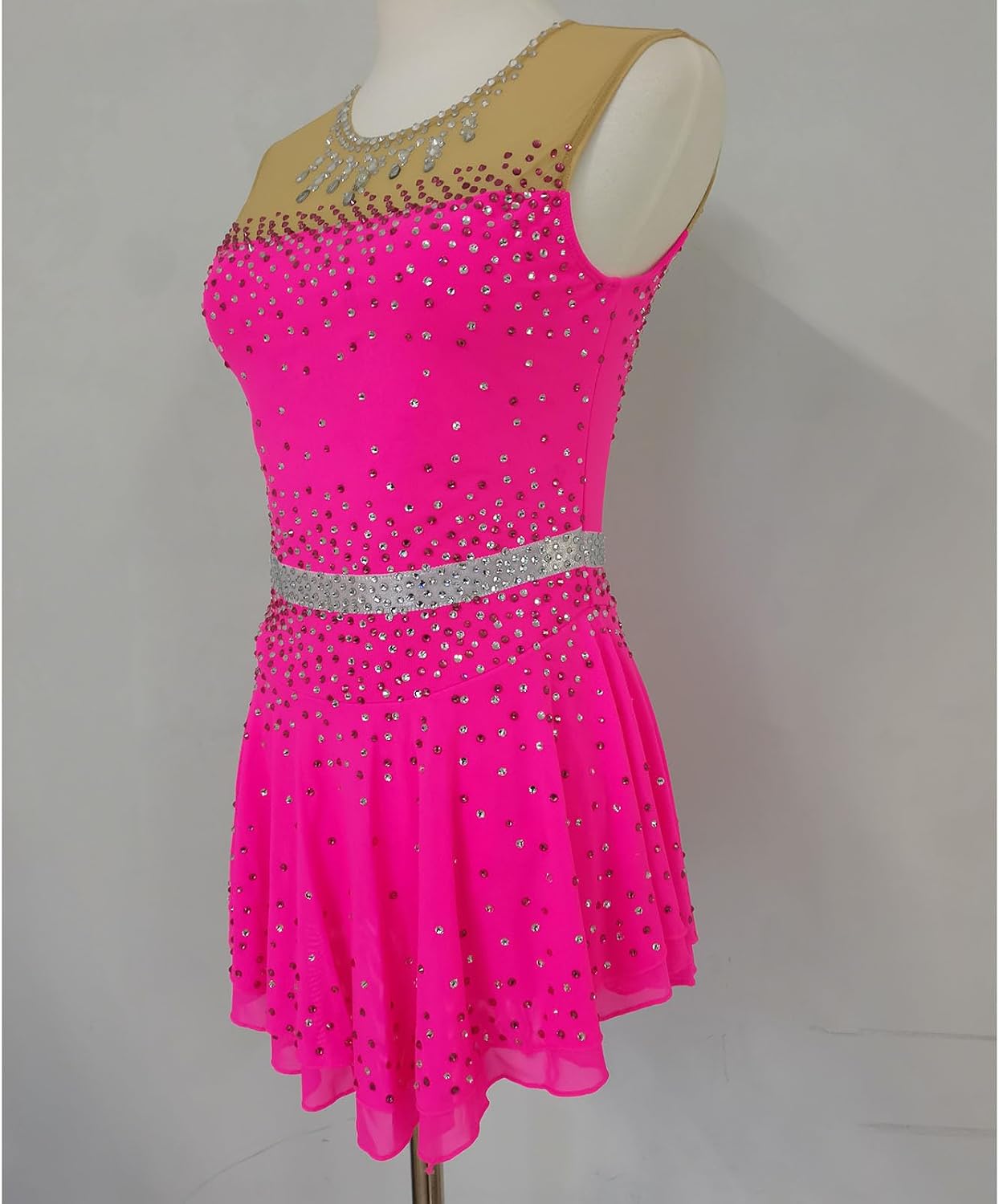 LIUHUO Figure Skating Dress Girls Pink Sleeveless Elegant Quality Crystals Competition