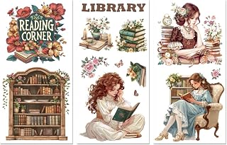 Peacoblue Rub on Transfer Decals for Furniture Crafts Decor 6"x12", 3Pcs Vintage Female with Books Waterproof UV DTF Transfer Sticker for Dresser Lingerie Chests Drawer Glass Porcelain Wood Plastic