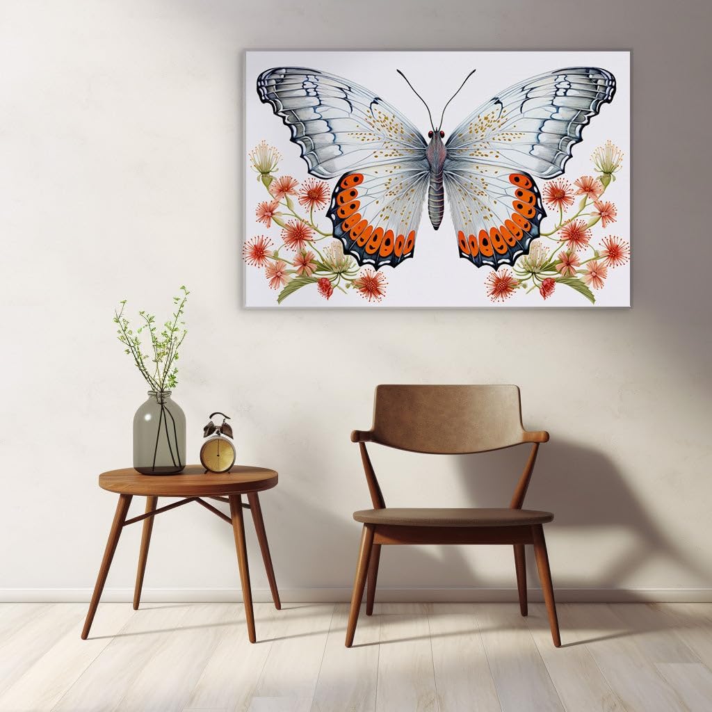 Canvas for Living room. Butterfly Elegance Unveiled: A Serene Dance of White and Orange Wings, 27 x 18 inch Canvas Wall Art - Contemporary Masterpieces - Nature Home Decor - 69x46 cm (27x18 inch)