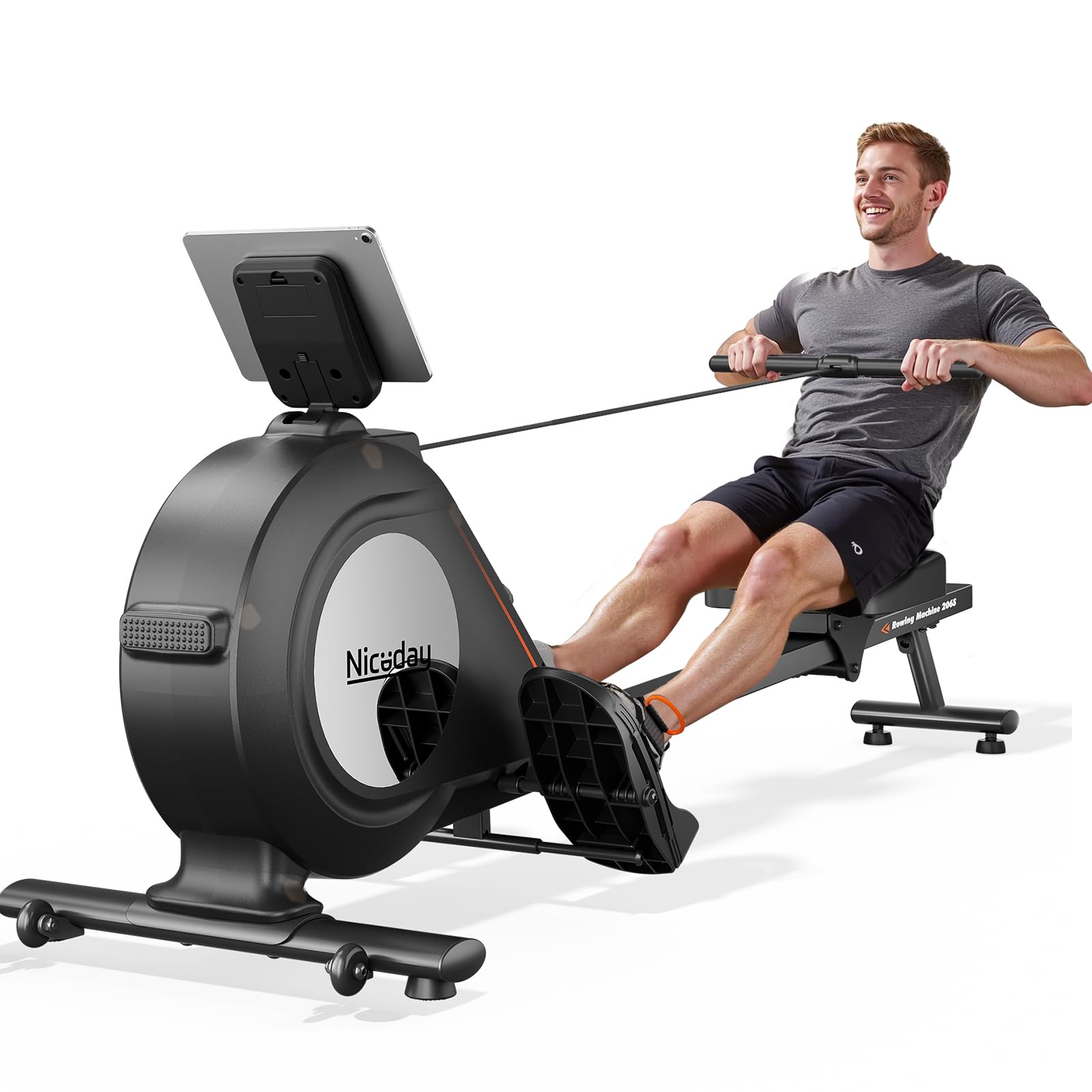 Close-up of the Niceday Magnetic Rowing Machine's flywheel and resistance adjustment mechanism.