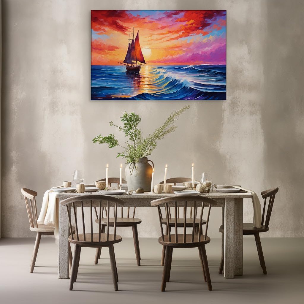 Canvas for Living room. Sailing into the Sunset � Embracing Freedom on the Crested Waves, 27 x 18 inch Canvas Wall Art - Contemporary Masterpieces - Modern Home Decor