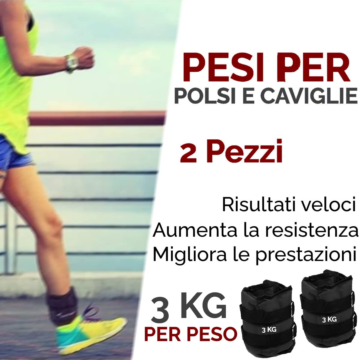 FFitness Obciążniki na nadgarstki i kostki (2 x 3 kg) z regulowanym paskiem | Obciążniki do wzmocnienia mięśni i sztuk walki