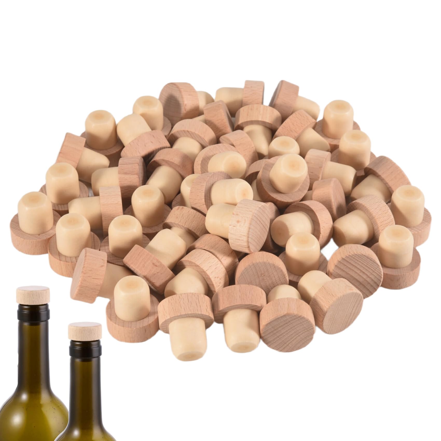 Tapones de corcho en forma de T, tapones de vino reutilizables de madera y goma, juego de 50