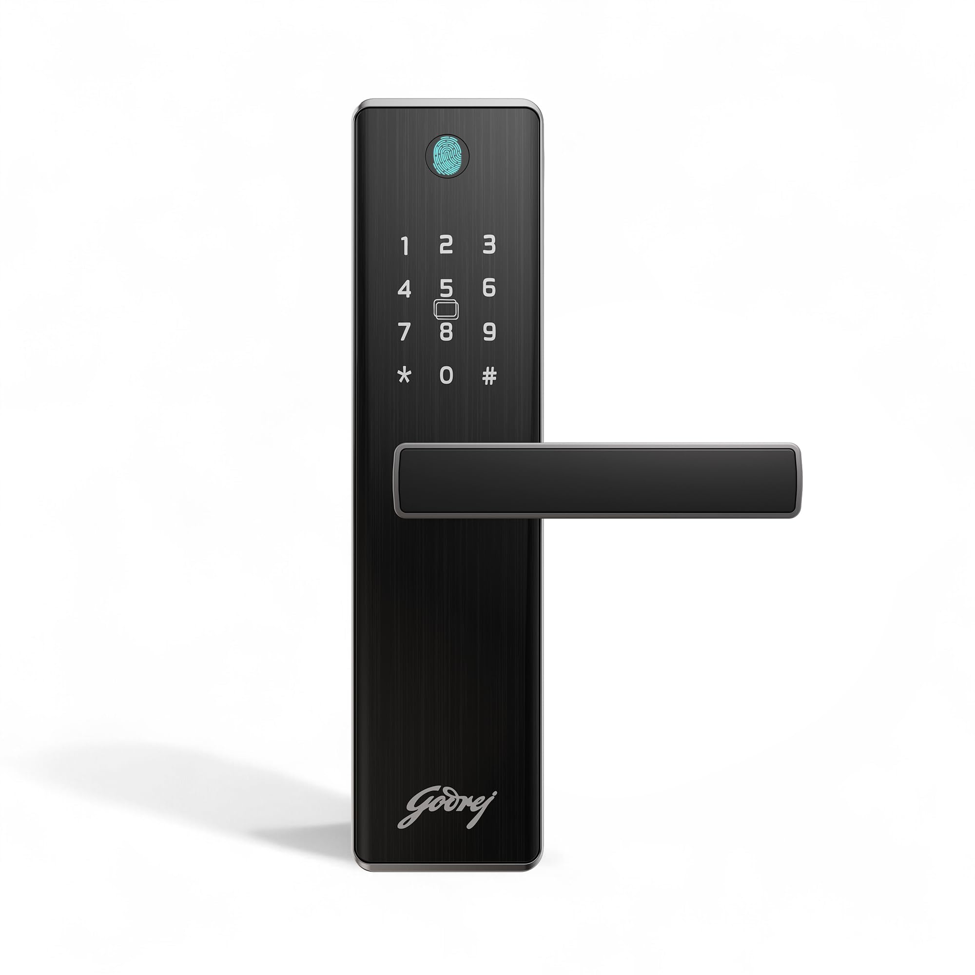 godrej 'new launch' smart lock | neo prime digital lock for wooden door | fingerprint, pin, rfid card & mechanical key | 4 in 1 access | titanium grey |3 yrs warranty | free installation