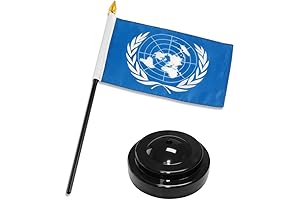 AES United Nations Flag 4"x6" Desk Set Table Stick Black Base Official...