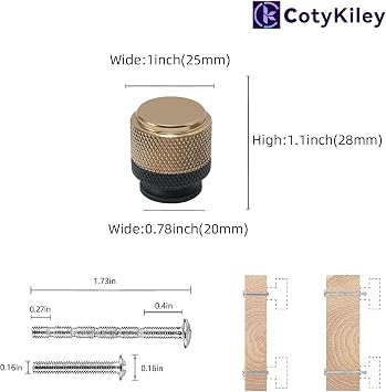 COTYKILEY 10 Pack Matte Black and Champagne Bronze Knurled Cabinet Knobs for Dresser Drawers