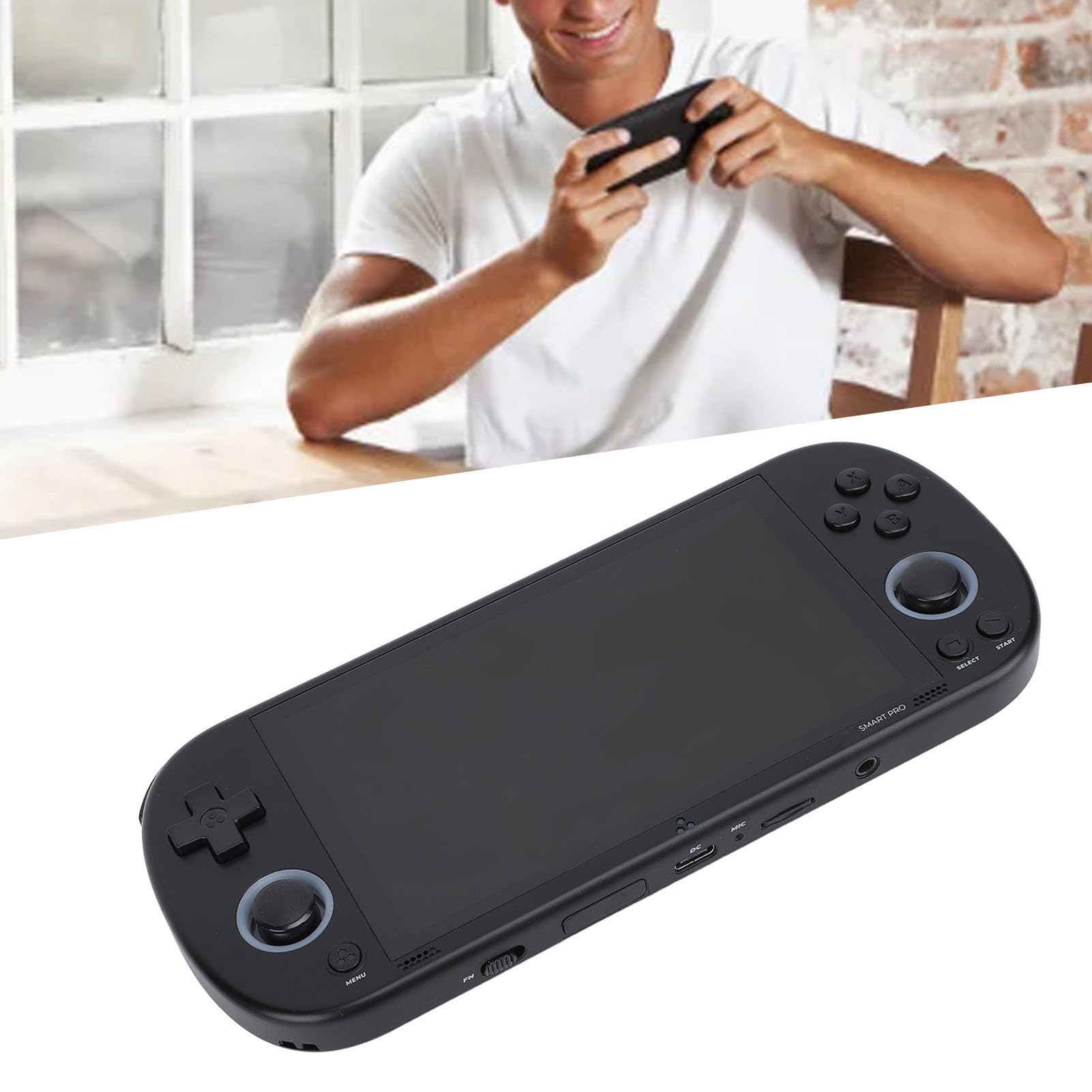 Handheld Console Game, Przenośne Konsole Gier 5000 MAh Pojemność Baterii 4,96 Cala IPS Ekran z światłem Otoczenia dla Rozrywki (BLACK)