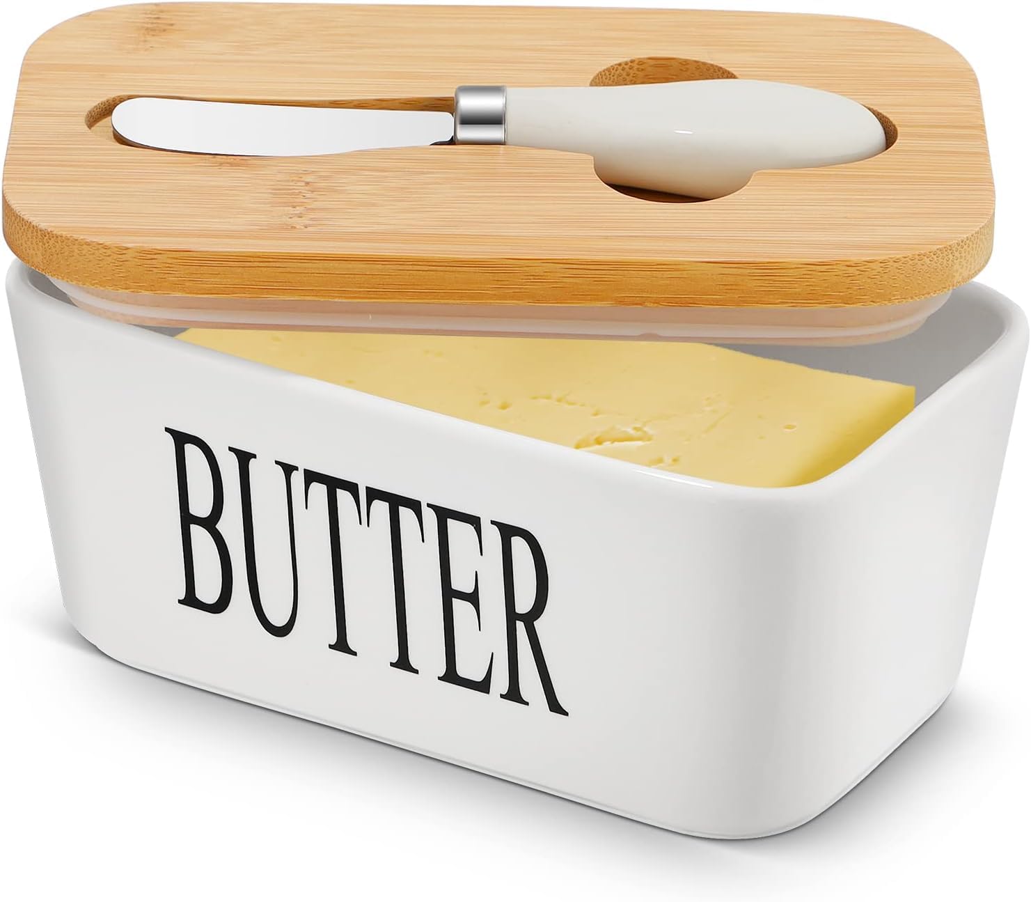 Beurrier avec couvercle Beurrier en porcelaine avec couvercle porte-beurre, large, parfait pour le beurre Est
