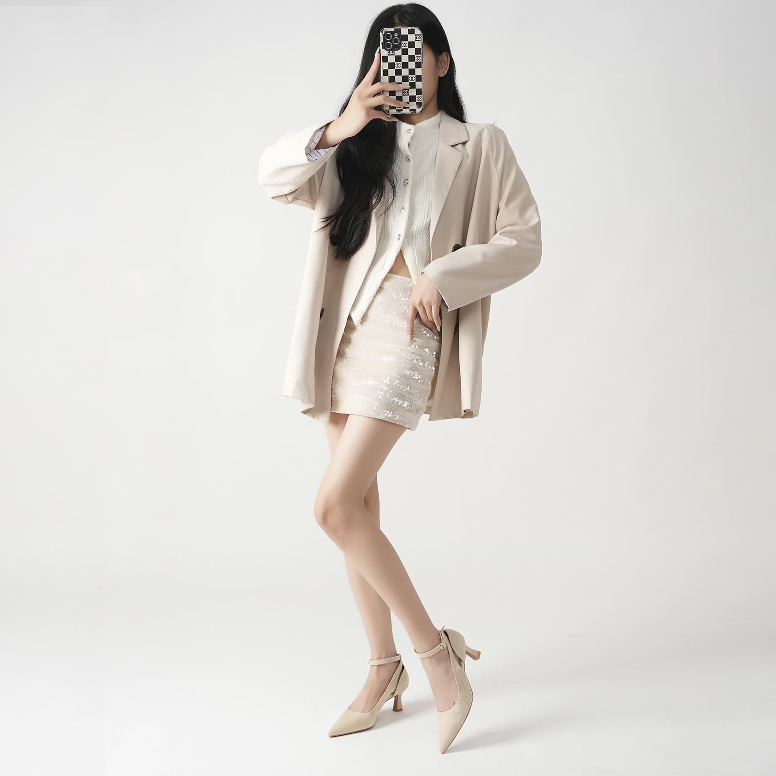 WUIWUIYU Femme Bout Pointu Aiguille Talon Moyenne Talon Escarpins Sexy Chaussures de Mariage Soirée Sandales