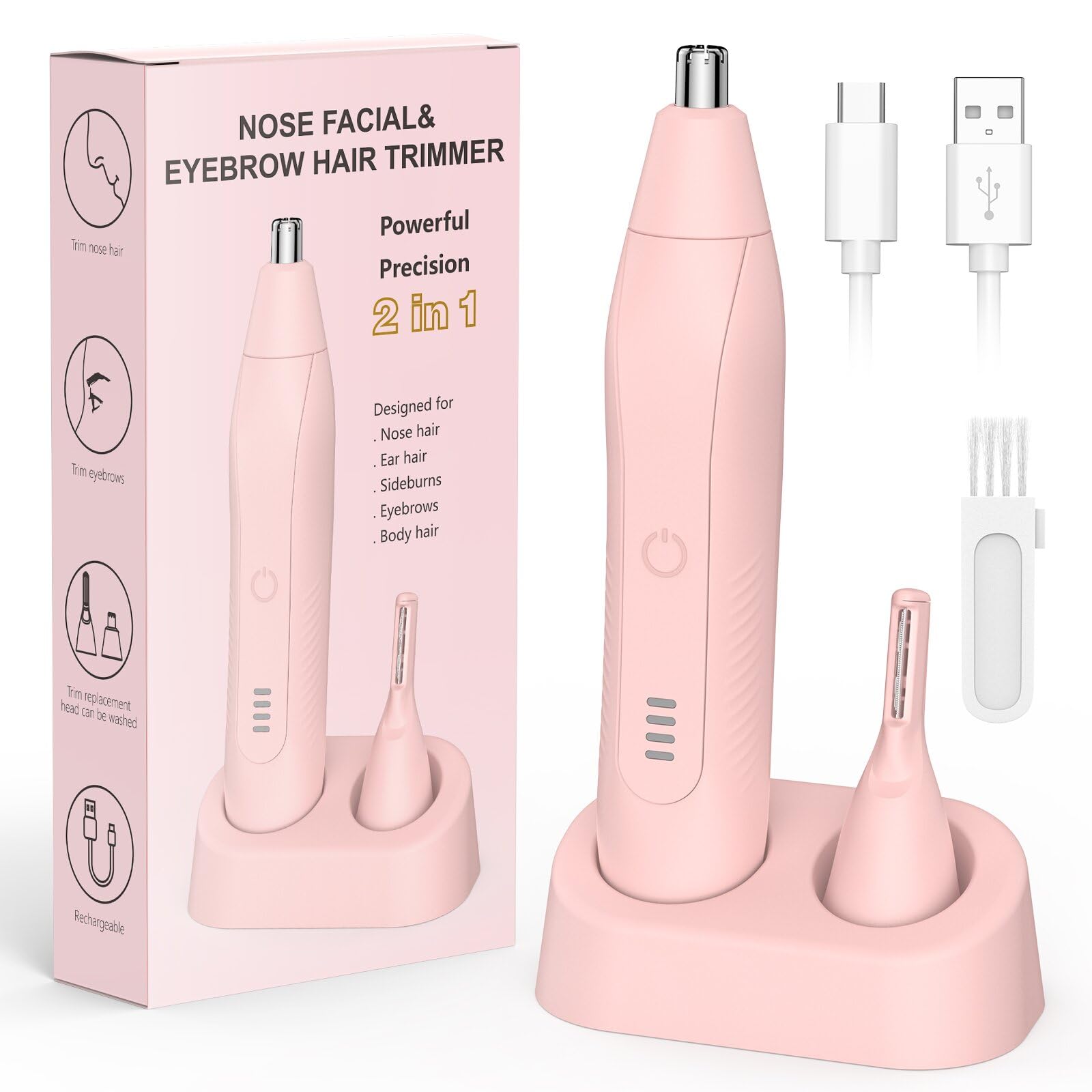 Ear and Nose Hair Trimmer for Men Women Eyebrow and Facial Hair Trimmer with Powerful Motor and Dual-Edge