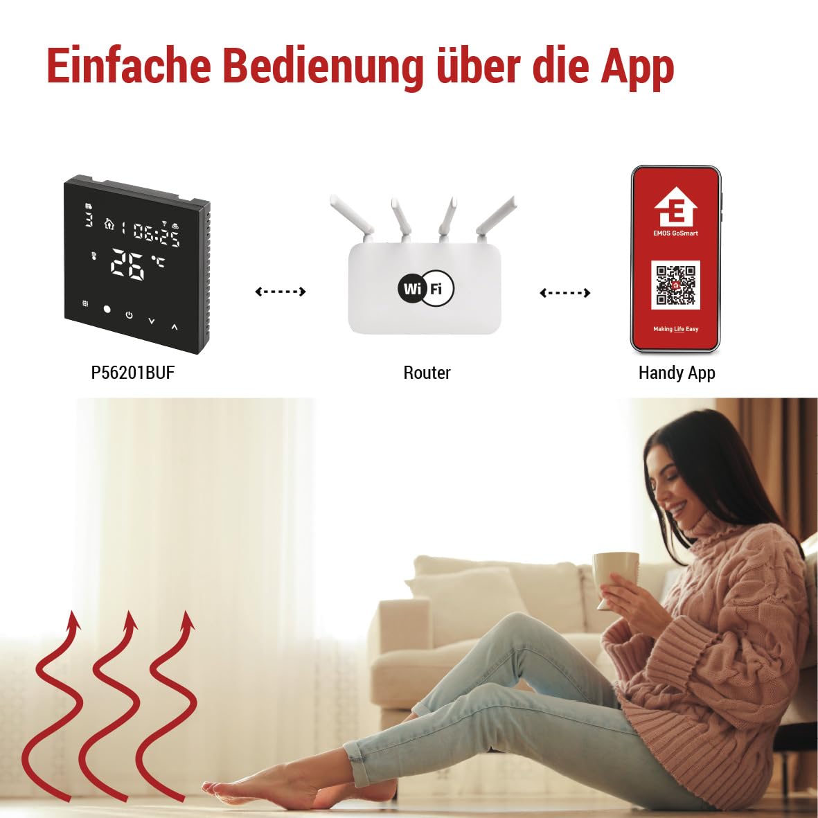 EMOS GoSmart – Termostato WiFi para calefacción por suelo radiante con aplicación, termostato inteligente programable, incluye sensor de suelo, histéresis ajustable, compatible con Tuya, Smart Life