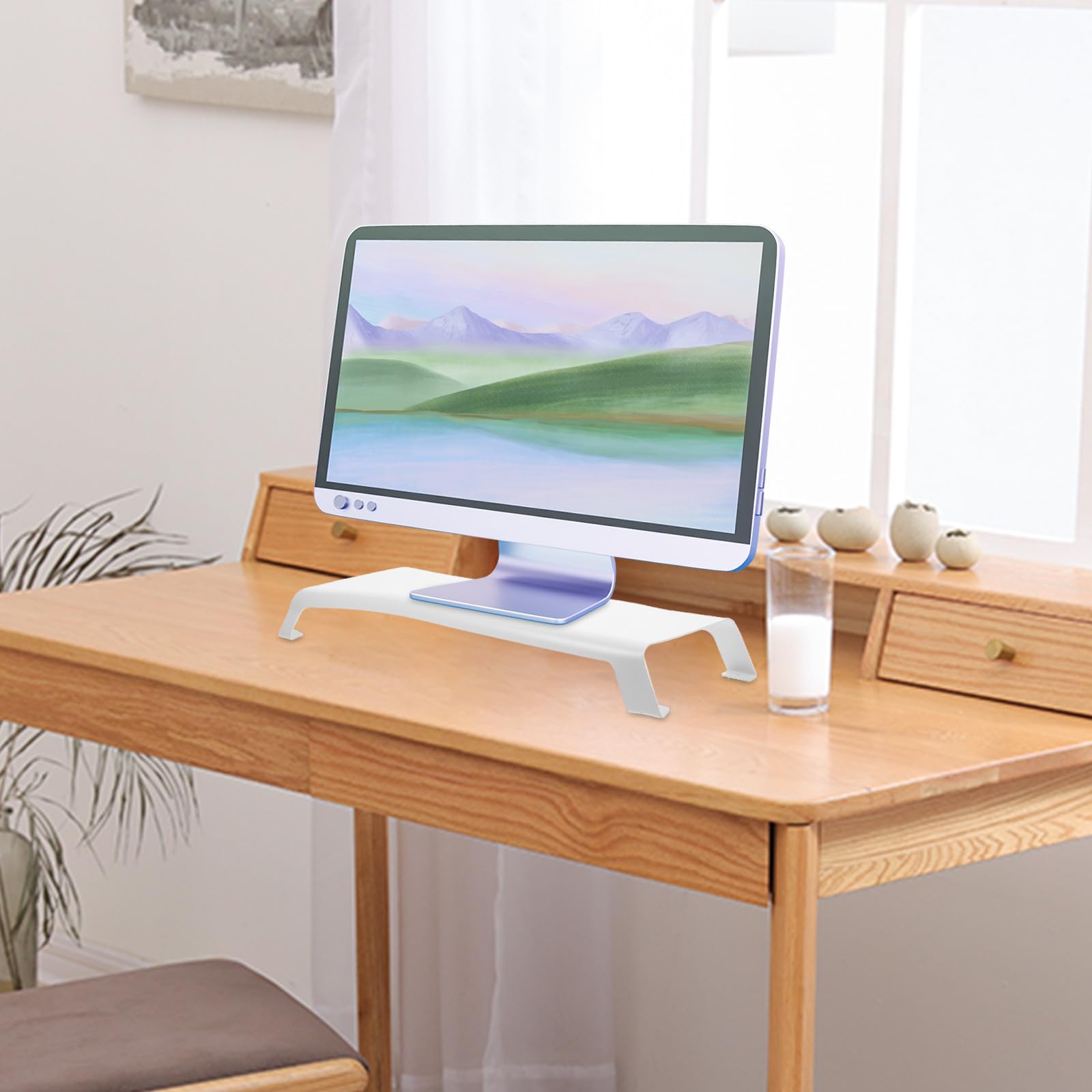 PRETYZOOM Supporto per Monitor Riser, Computer Screen Riser in Lega di Alluminio Bianco Piedini in Silicone, Lo Schermo, per Scrivania, Studenti e Makeup Enthusiasts