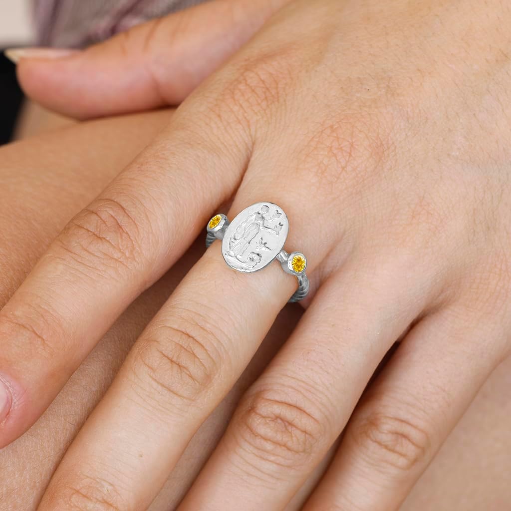 Venus Aphrodite Signet Ring 925 Sterling Silver Rope Twist Ring Anti-Tarnish Ancient Coin Silver Ring Handmade Women Pinky Ring Gift Diamond Cut Cubic 3mm Zirconia Ring