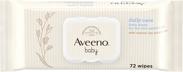 Aveeno Baby Daily Care Wipes - Sensitive Skin - Cleanse Gently and Efficiently - Baby Essentials - Pack of 1 (72 Wipes in Total) (Packaging May Vary])