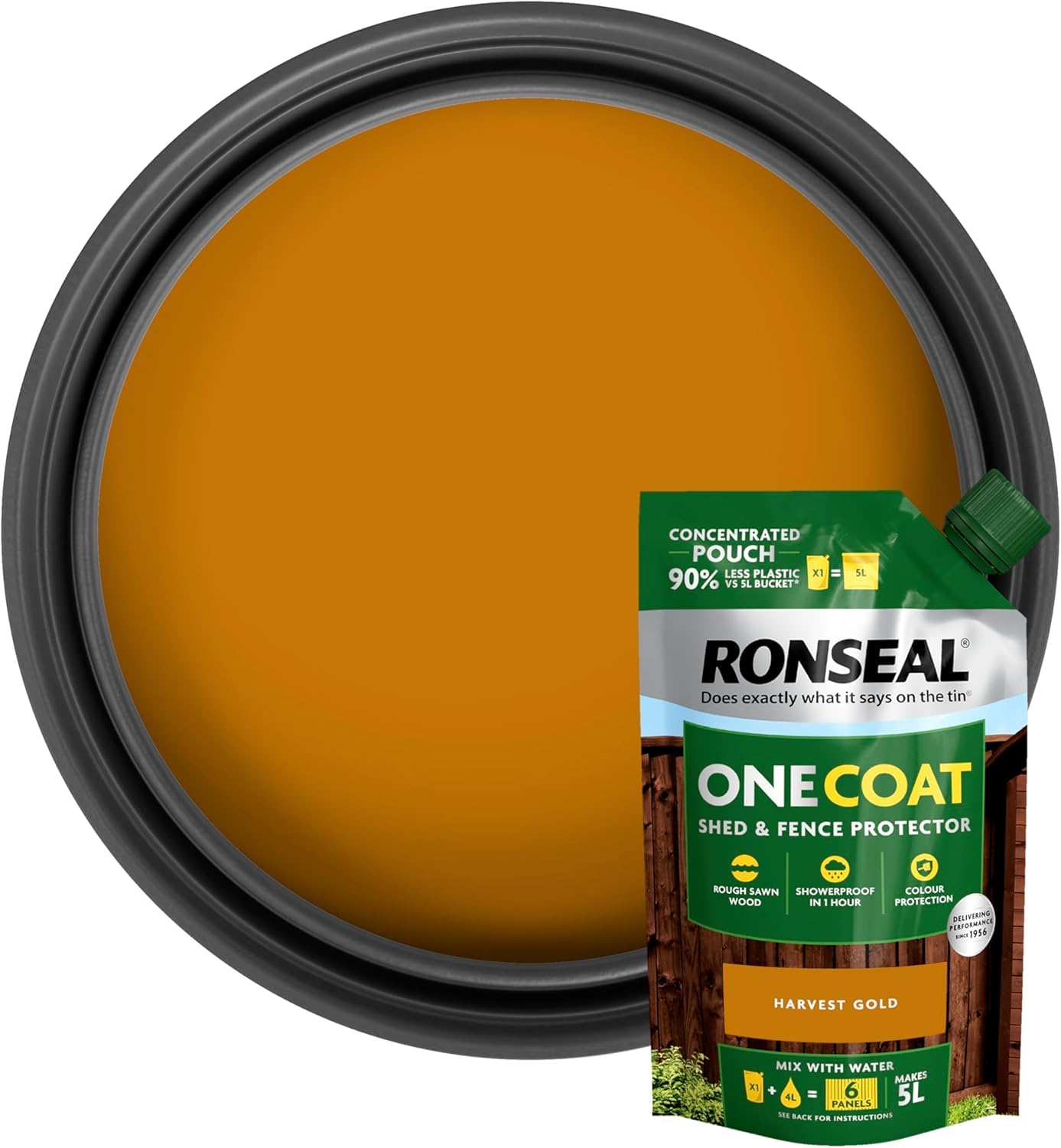 Axpower Inspirational Technology Empowering People Harvest Gold One Coat Shed & Fence Paint Refill Pouch – 950Ml – – Mix With 4L Water To Make 5L – Same Formula As Ready-Mixed – Weatherproof Wood Paint For Fences & Sheds