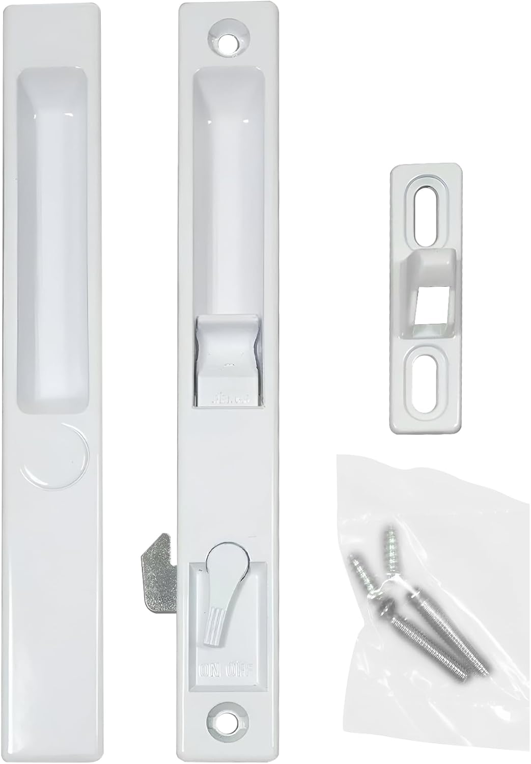 Sliding Glass Patio Door Handle Set, Flush Mount, Non-Keyed, 6-5/8" Screw Holes | Sliding Door Handle Replacement Hardware Repair Fix Sliding Door (DL-502 White)