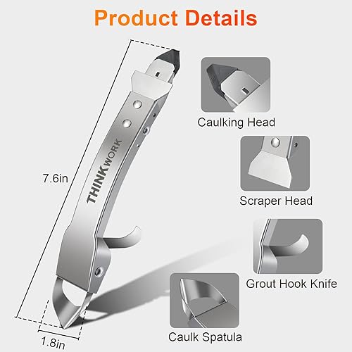 Miniatura 4 de THINKWORK Kit de herramientas de calafateo 4 en 1, herramienta de calafateo de acero inoxidable para cocina, baño, ventana, fregadero, azulejo,