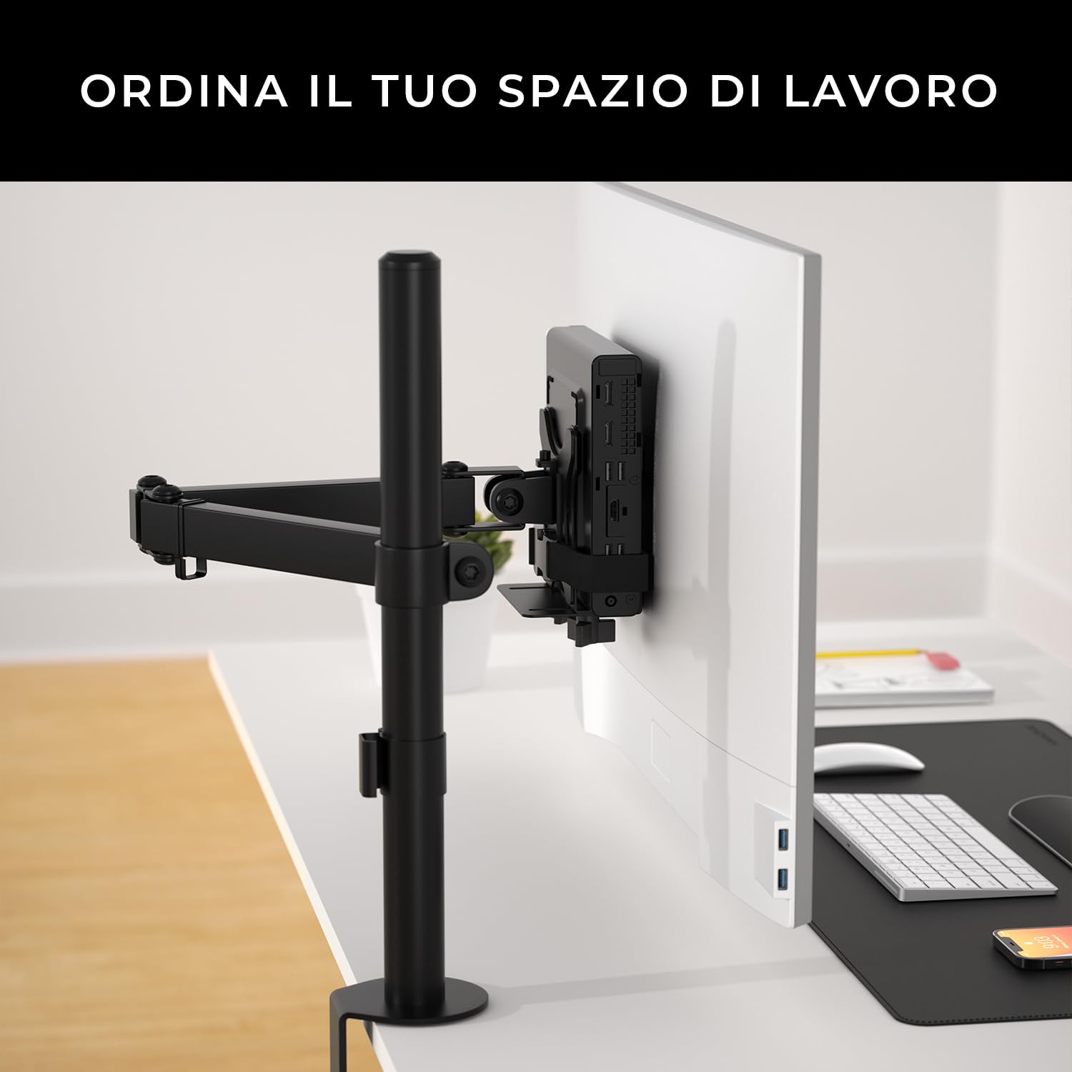 HumanCentric Staffa di montaggio per thin client, per montare un mini PC o un computer su un braccio o supporto per monitor VESA, su un palo o sotto la scrivania o una superficie