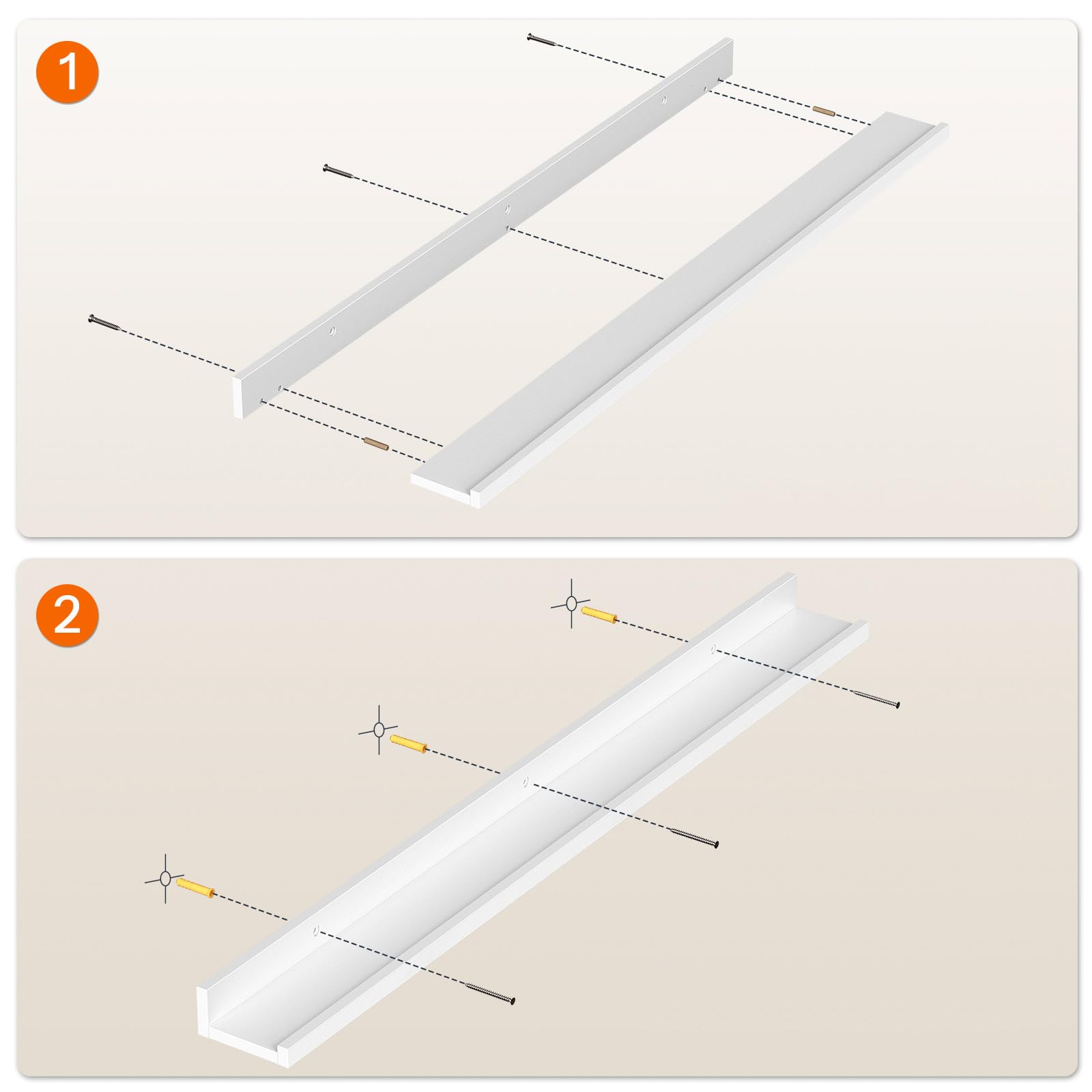HOOBRO Étagères Flottantes, Étagères Murales, Lot de 3, Étagères Suspendues de 90 cm avec barrières surélevées et Attaches Invisibles, pour Salle de Bain, Chambre, Bureau, Blanc EWT90BJ01