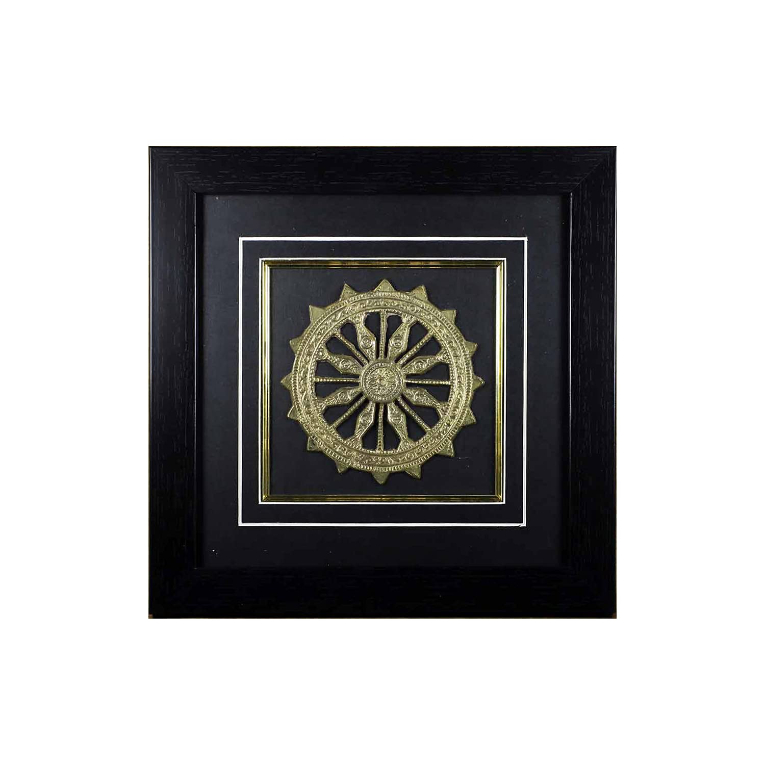 SmileSellers Wall Decor Photo Frame | Konark Wheel Brass Wall Hanging Decorative Showpiece | Spiritual Home Decor Frame Size (8x8 Inch), Black