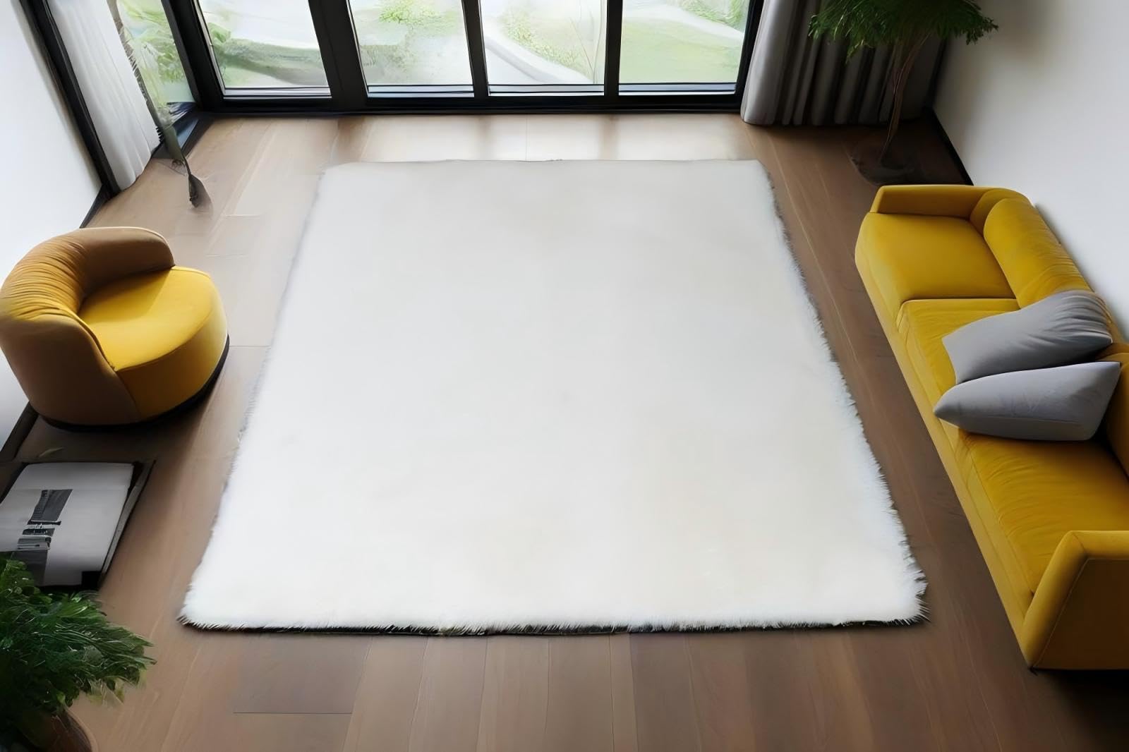 Tapis de Salon à Poils Longs de décoration,Epaisseur 4 CM, Ultra Doux, Lavable et antidérapant, pour Salon, Chambre et entrée. (Blanc-160x230CM)