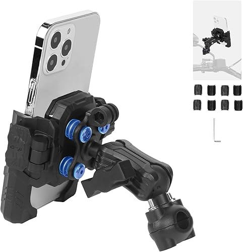 Soporte de teléfono para motocicleta con amortiguador de vibraciones, cabezal de bola doble ajustable de 360 y operación con una mano y ajuste